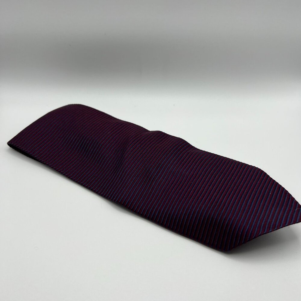 Peter Thomas By Superba Burgundy & Blue Striped 100% Imported Silk Tie